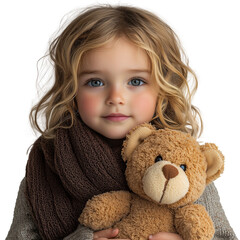 Child Holding a Teddy Bear with Love - White Background
