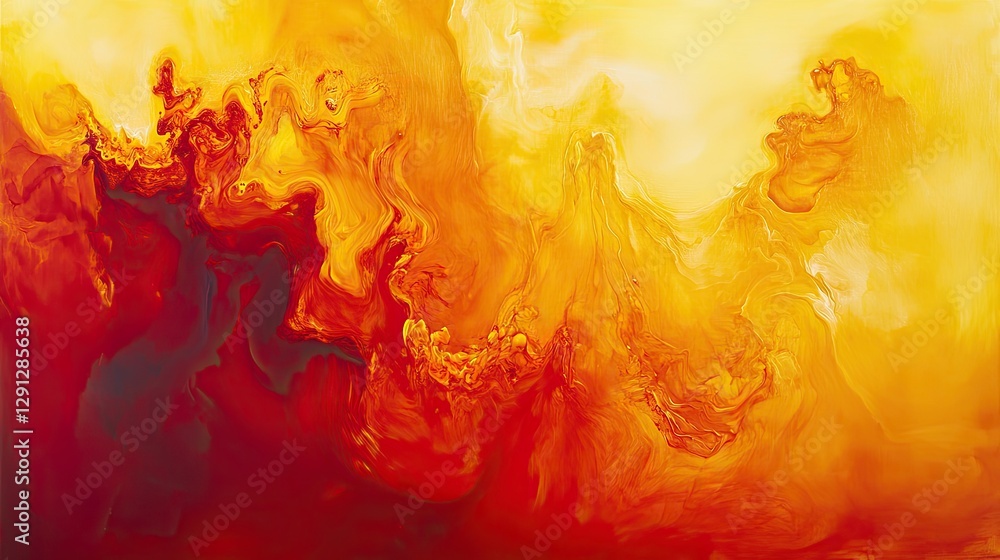 Poster a vibrant blend of colors on a canvas, transitioning from red to yellow in fluid motion.