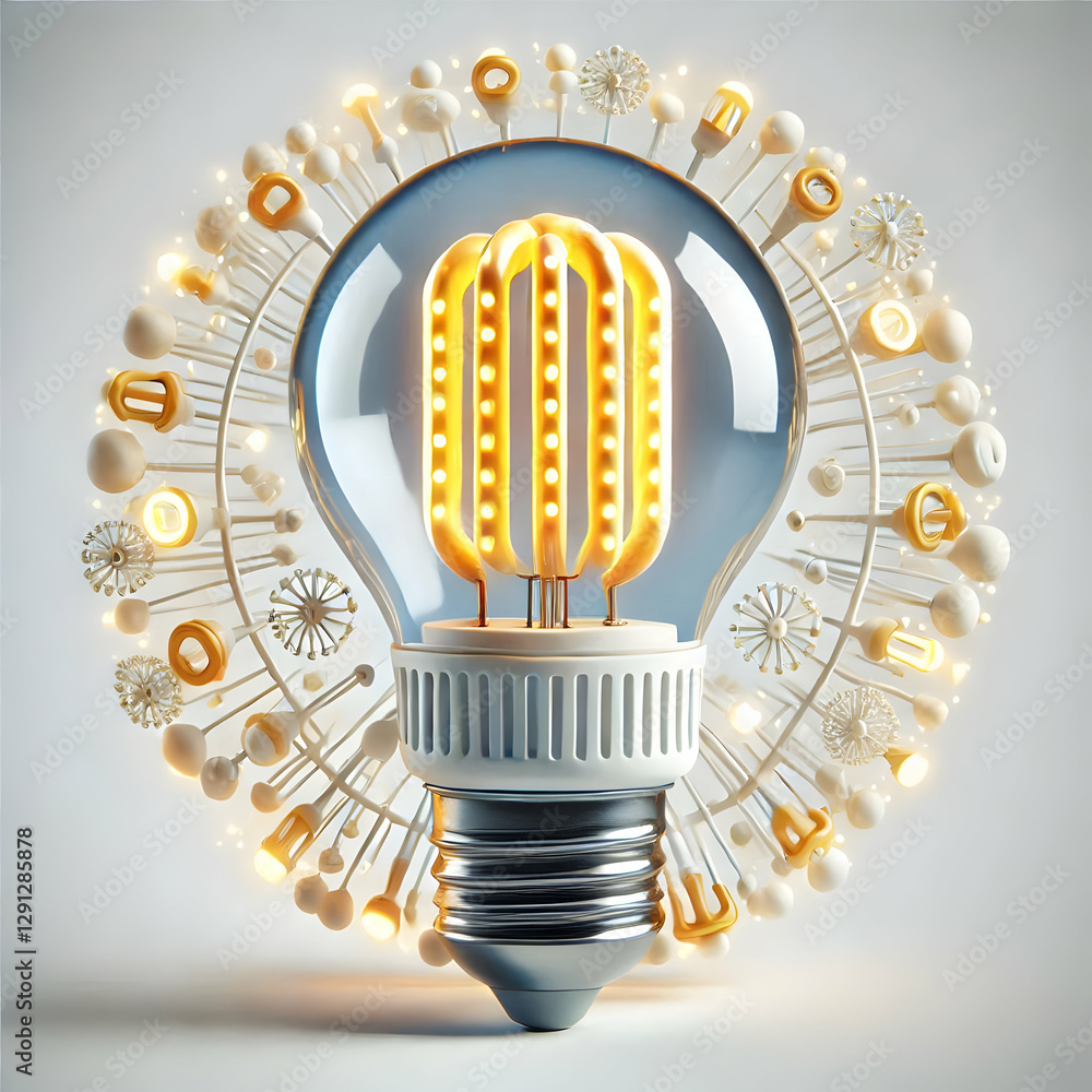 Poster 3d macro shot of led light bulb filament concept as a close up image of the filament inside an led l