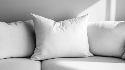 white pillow on a sofa in a modern living room. - mock up.