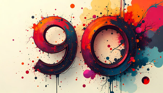 Number Ninety in Abstract Colorful Style