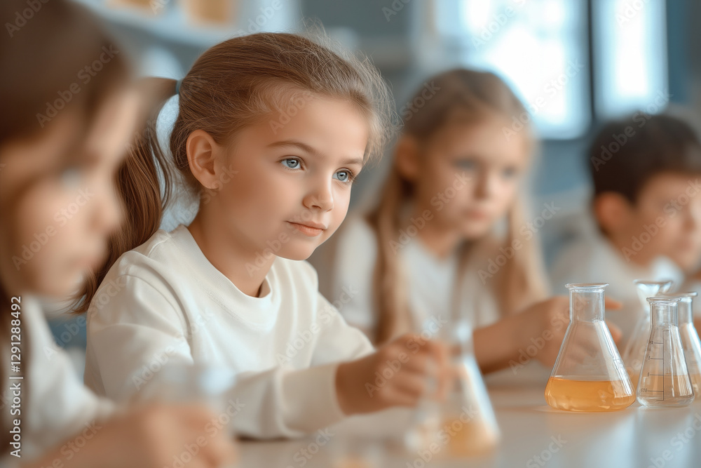 Poster children engaged in science experiments during a classroom activity in the afternoon
