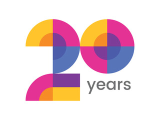 logo 20th anniversary celebration with colorful design, Modern geometric style. 