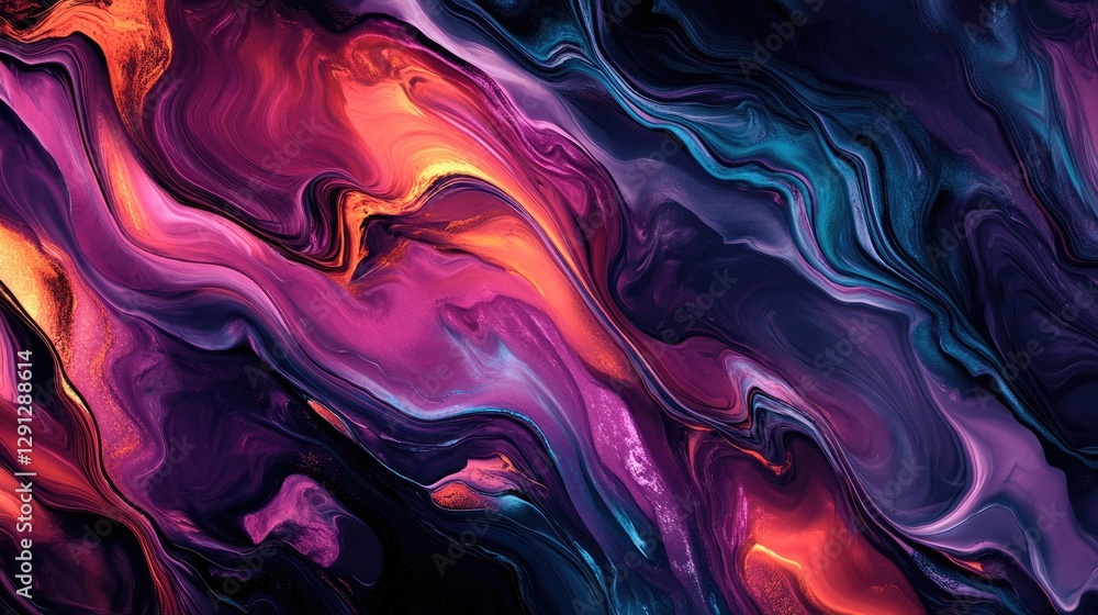 Poster liquid paint colors merging into each other, creating a fluid and abstract composition.