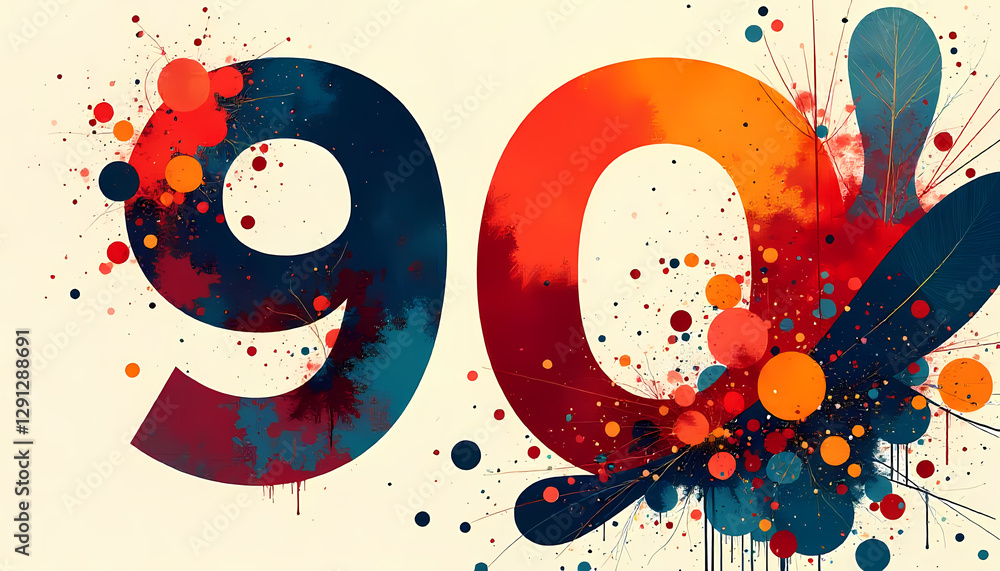 Poster abstract number ninety with colorful splashes