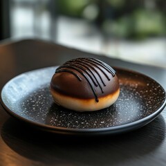 Fototapeta premium Dark Chocolate Bao Bun with Espresso Infused Caramel Drizzle