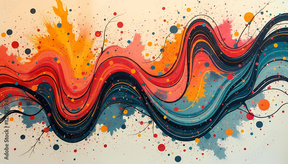 Poster abstract colorful waves with dots and splatter