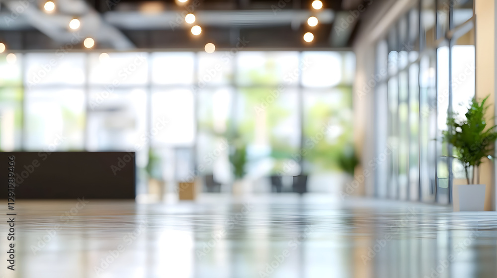 Poster blurred empty open space office. abstract light bokeh at office interior background for design.