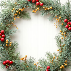 festive winter wreath with red and yellow berries