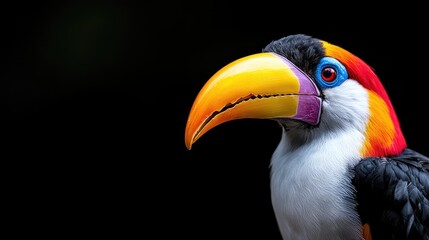Fototapeta premium Colorful toucan profile, jungle background, wildlife photography, nature poster