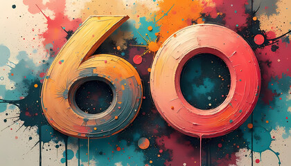 Abstract Number Sixty with Colorful Paint Splatter