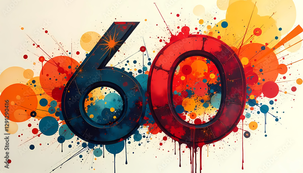 Poster Abstract Number Sixty with Colorful Splashes