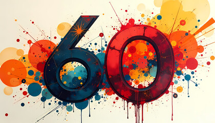 Obraz premium Abstract Number Sixty with Colorful Splashes
