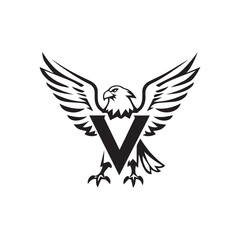 Fototapeta premium Creative Minimalist Letter V Eagle Logo Design Silhouette Vector Illustration
