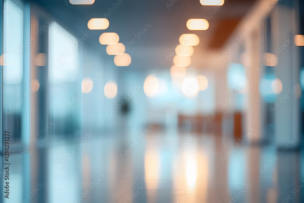 Poster blurred empty open space office. abstract light bokeh at office interior background
