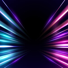 Obraz premium Dynamic motion light trails with motion blur effect on dark background. Modern abstract high-speed movement. Futuristic, technology pattern for banner or poster design.