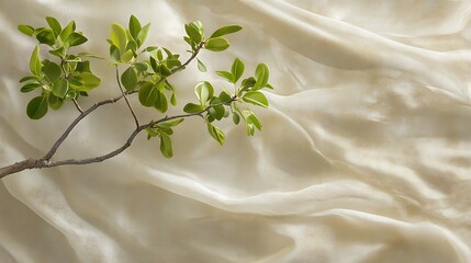 Green Leaves on a Branch Resting on a Silky Background