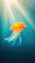 Fototapeta premium Jellyfish swimming in sunlit ocean depths