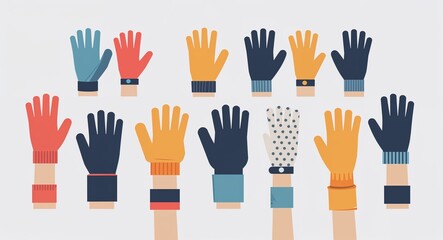 Set bundle of fingerless gloves minimalist childish style illustration on plain white background