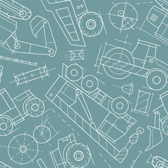 Hand drawn vector construction truck blueprint illustration. Heavy vehicle sketch design. EPS10 vector file.	