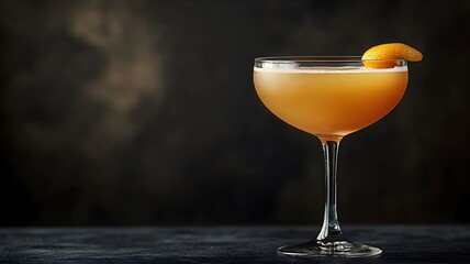 A beautifully crafted cocktail glass filled with a refreshing and colorful drink garnished with fruit