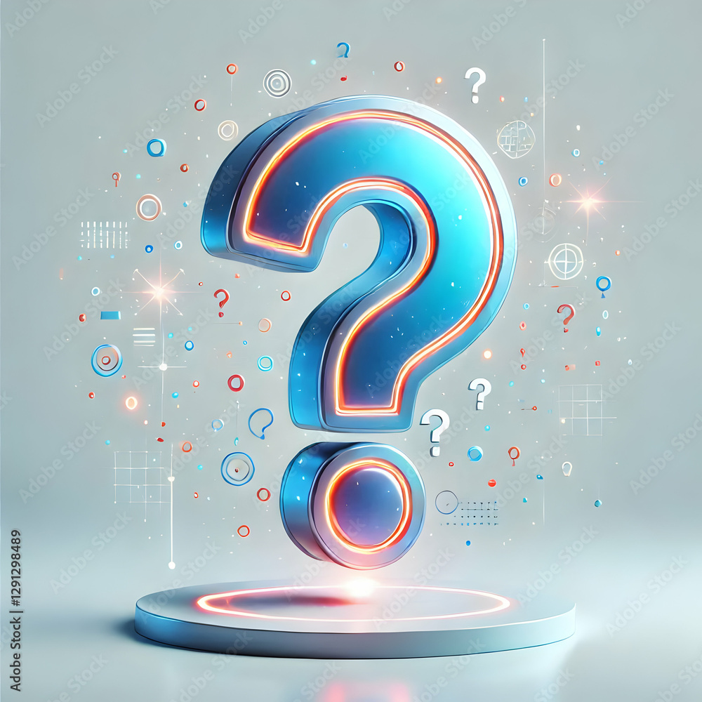 Fototapete 3d question and inquiry represented by a holographic question mark symbolizing curiosity questions a