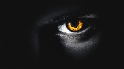Mystery of the glowing golden eye in darkness