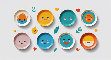Fototapeta premium Set bundle of plate minimalist childish style illustration on plain white background