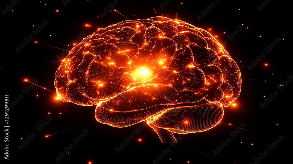 Aufkleber Digital concept of a glowing brain model with visible neural activity