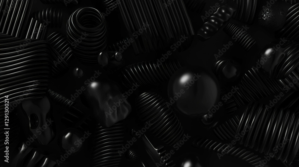 Poster abstract background of extruded plastic shapes in black, perfect for modern design projects
