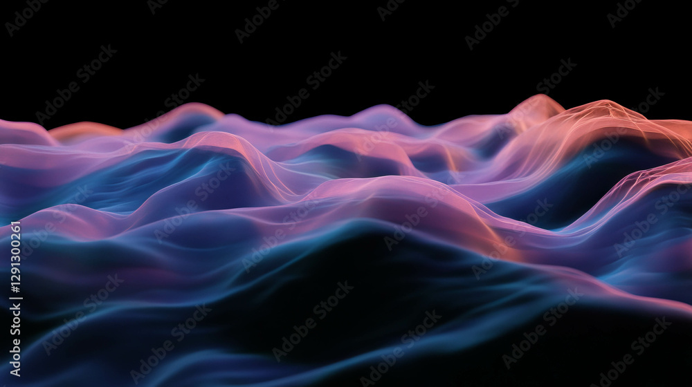 Poster futuristic fractal landscape with ethereal waves and surreal colors for digital design