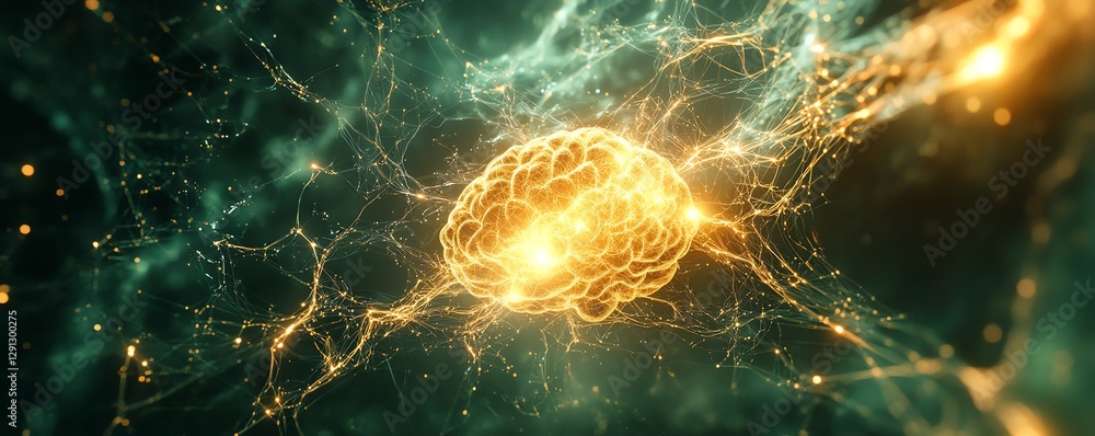 Aufkleber futuristic digital illustration of a glowing brain showing neural activity