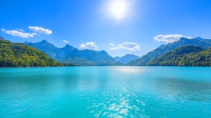 Bright Sunny Day at a Mountain Lake