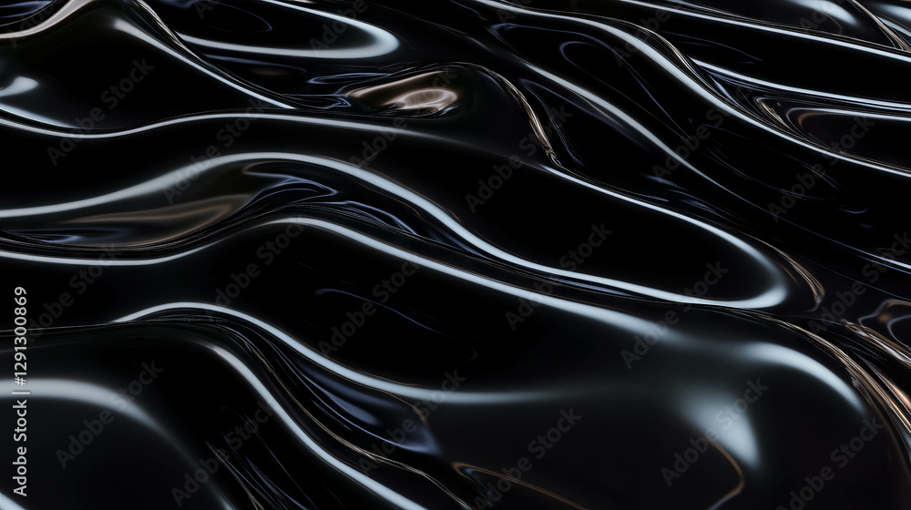 Poster abstract fluid shapes with glossy black surface for modern design