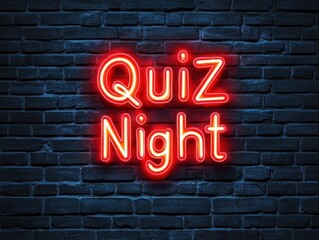 Obraz premium Quiz night neon sign on dark brick wall