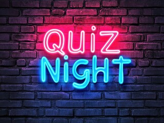 Obraz premium Quiz night neon sign on brick wall