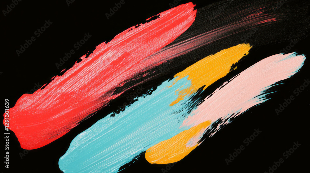 Poster abstract colorful paint strokes on black background for artistic design