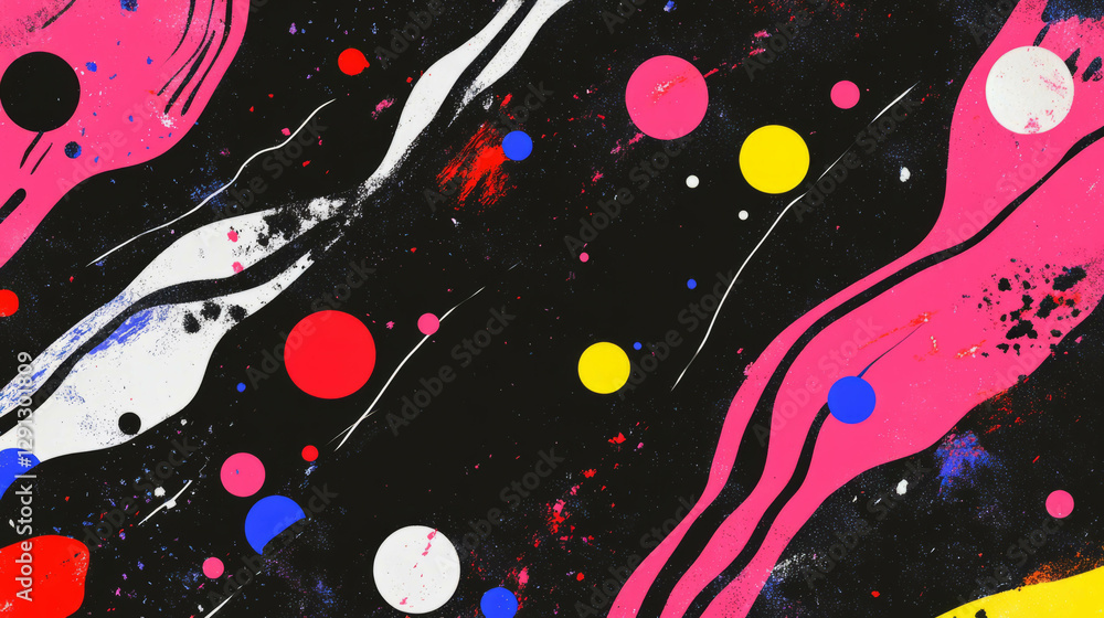 Poster Vibrant abstract shapes and confetti pattern for creative design and festive background