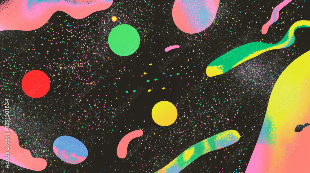 Poster vibrant abstract shapes and confetti pattern background for creative design