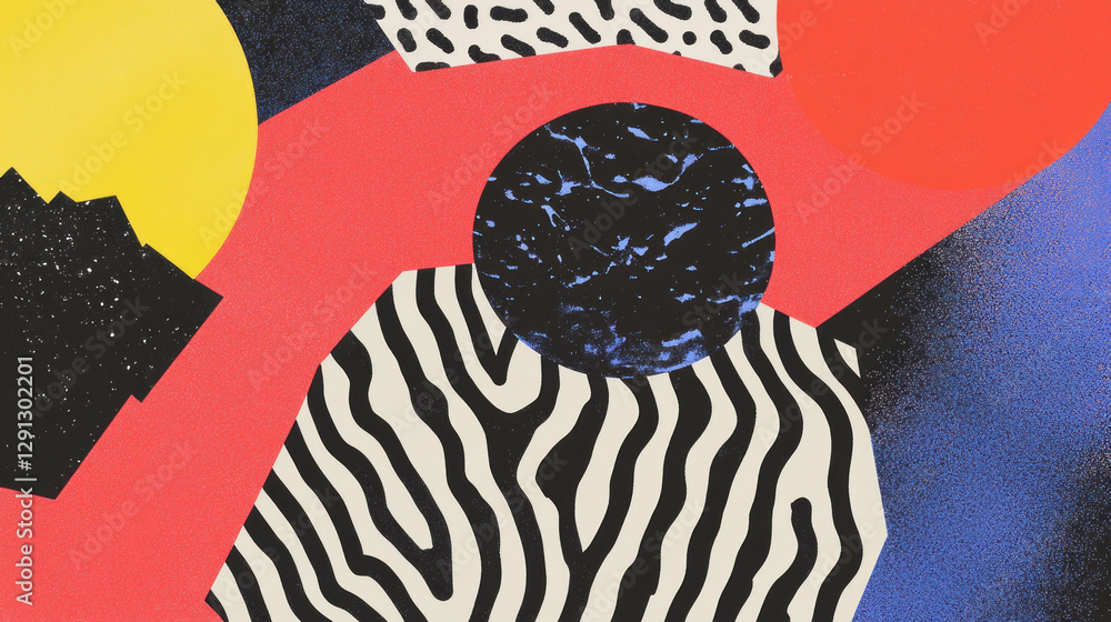 Poster Vibrant abstract design with memphis patterns and geometric shapes