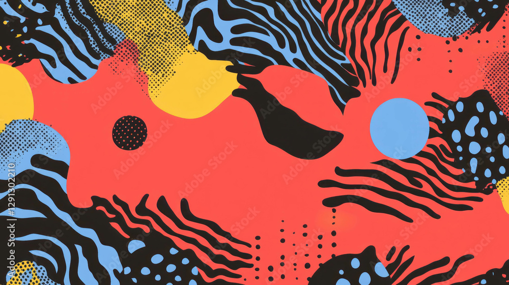 Poster retro memphis style background with vibrant abstract shapes