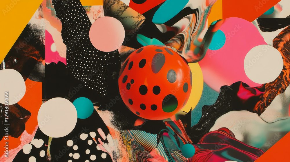 Poster vibrant abstract art with polka dots and colorful shapes for creative design