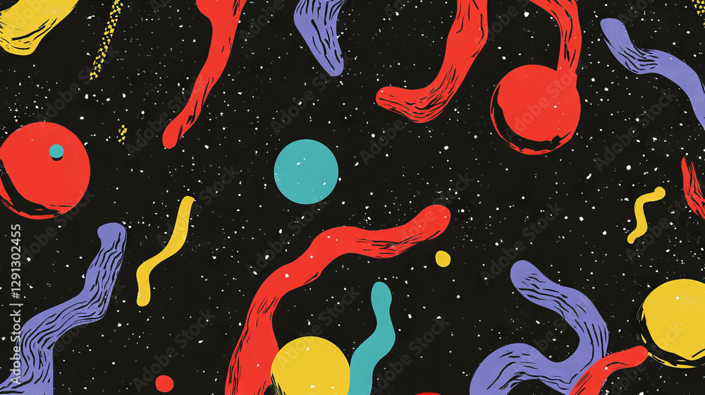 Poster vibrant abstract shapes and squiggles pattern for modern design
