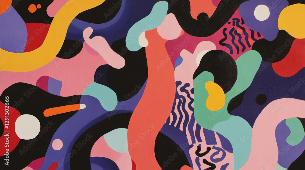 Poster Vibrant abstract design with colorful shapes and squiggles for creative art projects