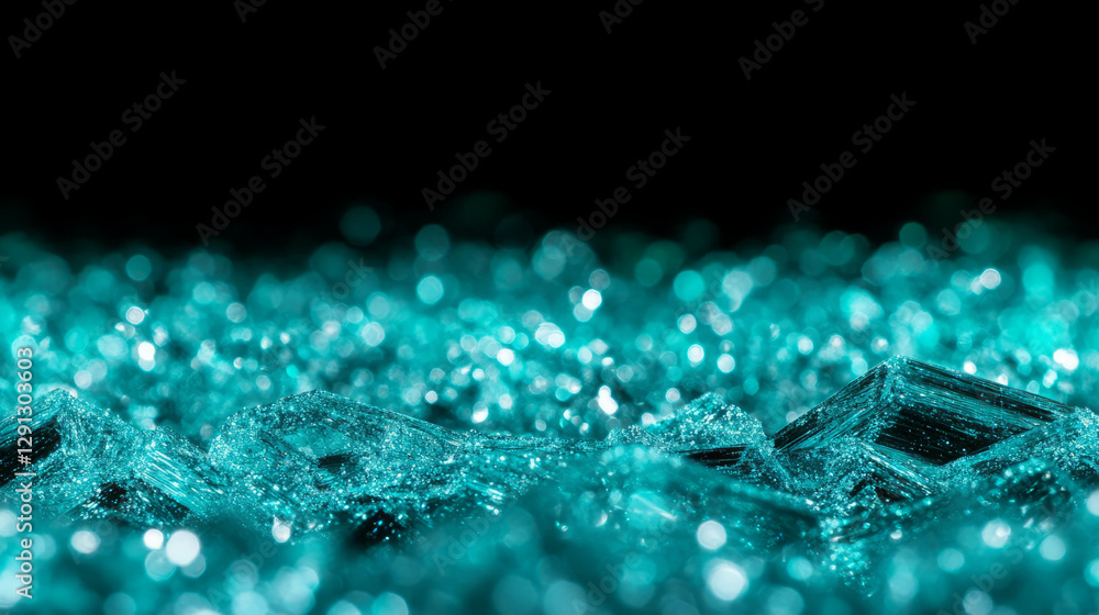 Poster aquamarine bokeh background with light blue and green sparkles for design and creativity