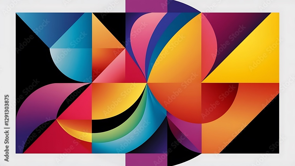 Poster modern design horizontal poster with bright colorful abstract geometric elements and curve lines fla