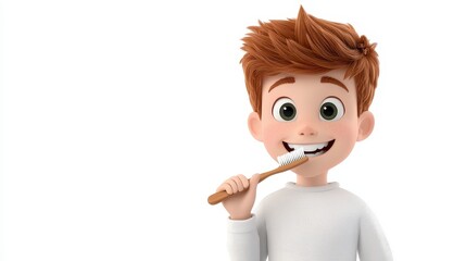 Cartoon Boy Brushing Teeth