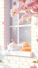 Cats Under Cherry Blossoms