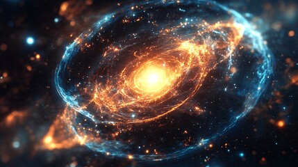 Abstract Swirling Galaxy With Orange And Blue Light