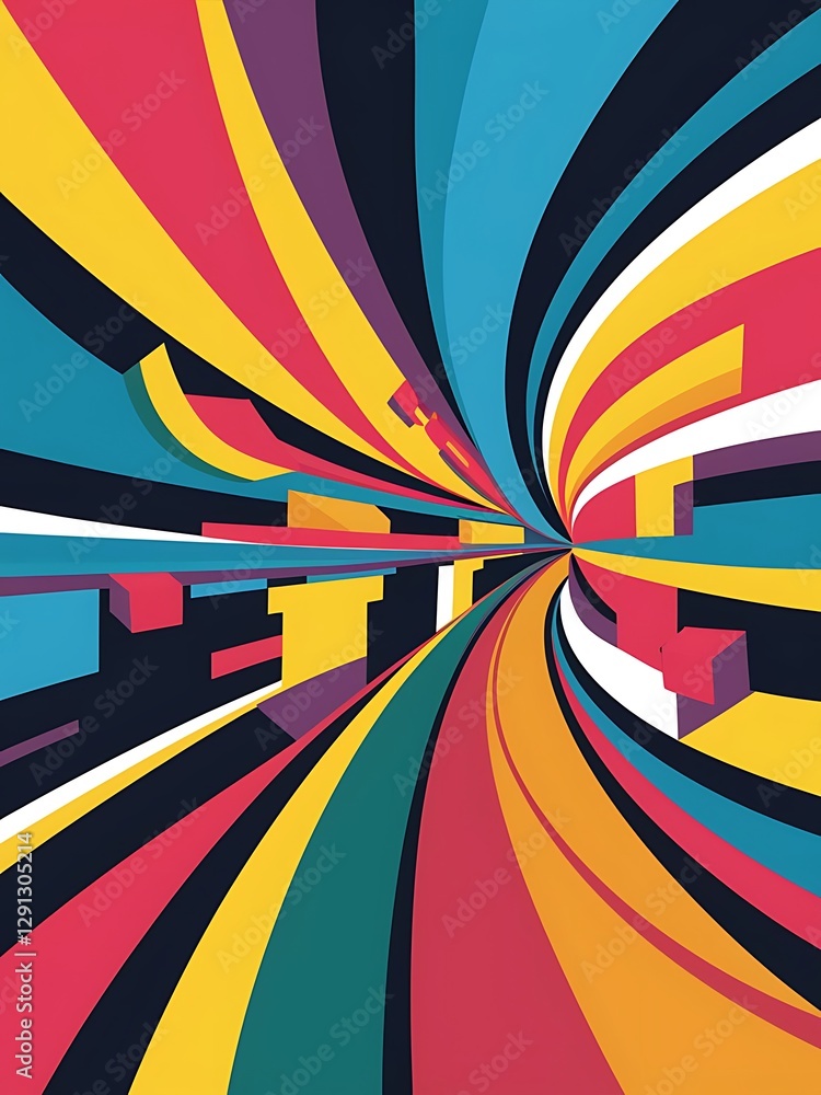 Poster modern design horizontal poster with bright colorful abstract geometric elements and curve lines fla